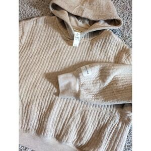 NWT Offline By Aerie Cream Cropped Ribbed Quilted Coffee Run Hoodie XL